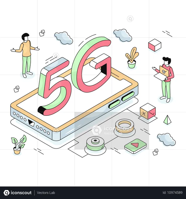 5Gネットワーク信号を持つモバイル  イラスト