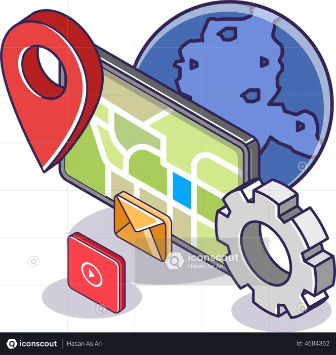 Mobile Map Location Route  Illustration