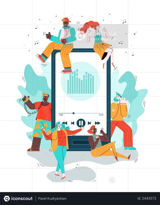 Mobile phone and people listening music  Illustration