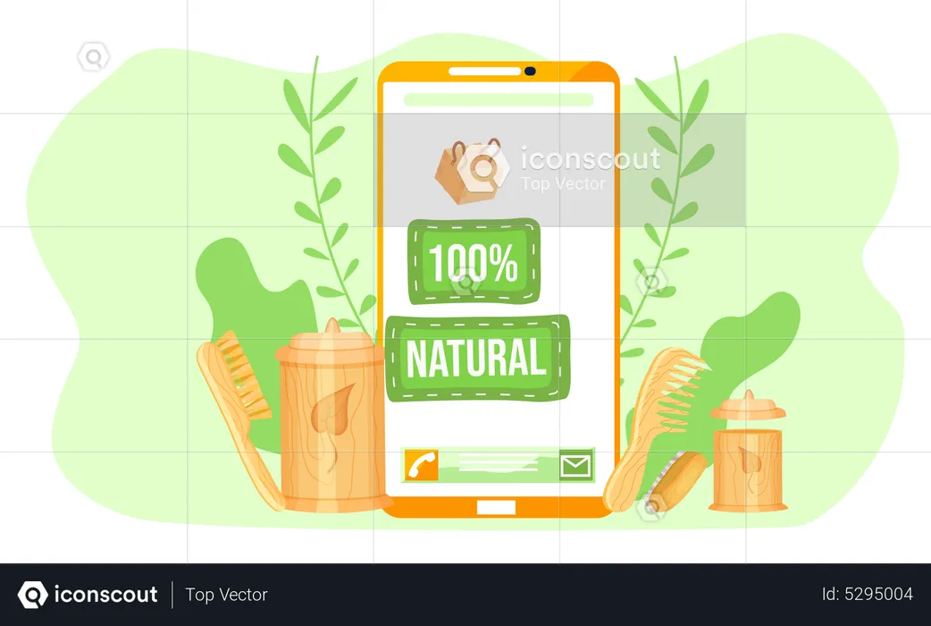 Mobile phone app showing original wooden products  Illustration
