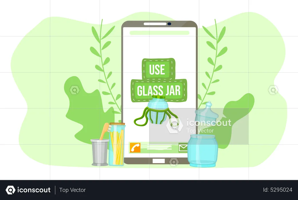 Mobile phone app suggesting to use glass jar  Illustration
