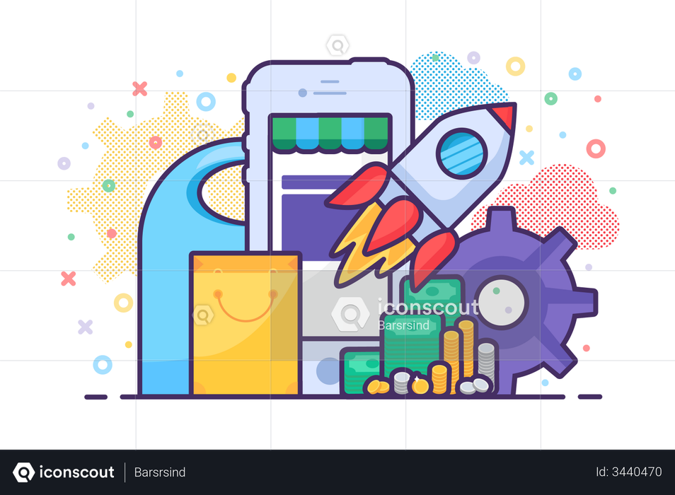 Mobile sale store launching application vector Illustration