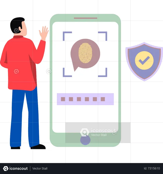 Mobile secured with fingerprint lock  Illustration