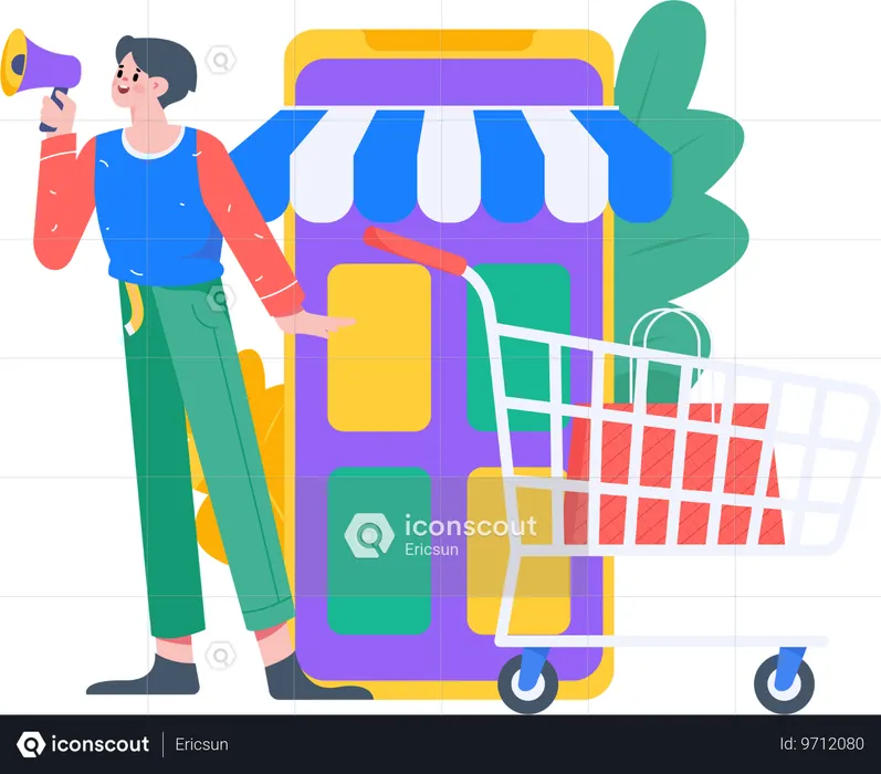 Compras pelo celular  Ilustração