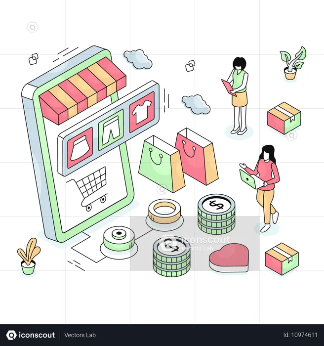 Mobile Shopping for clothes  Illustration