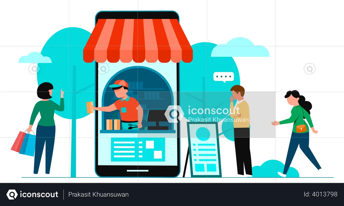 Mobile Shopping Store  Illustration