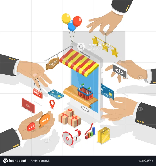 Mobile store development  Illustration