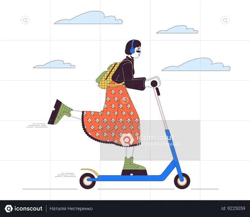 Femme à la mode coréenne chevauchant un scooter électrique  Illustration