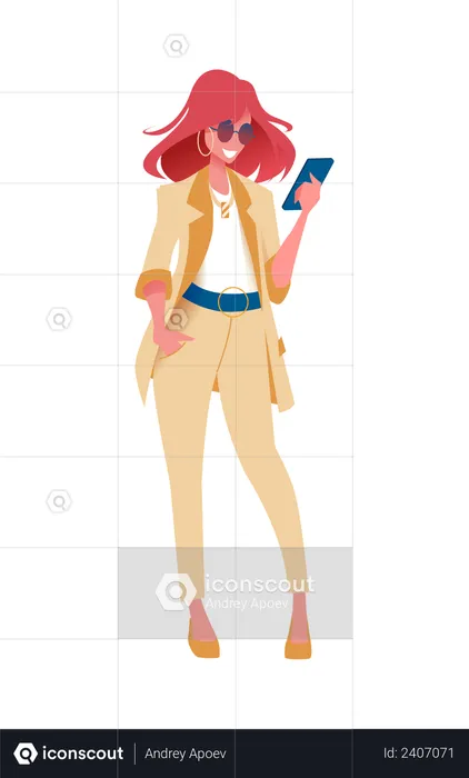 Model giving pose with mobile  Illustration