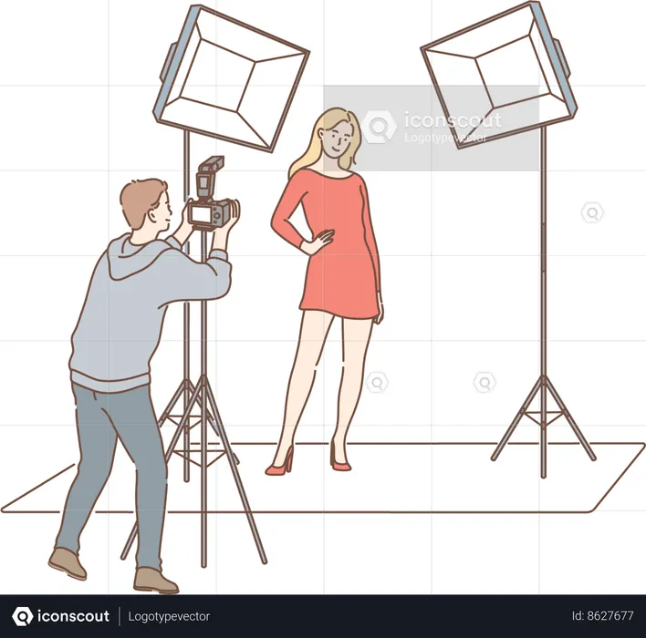 Model is giving poses for photoshoot  Illustration