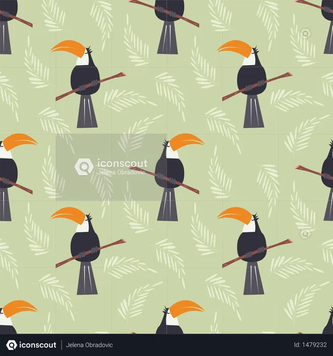 Modèle sans couture avec toucan perroquet mignon jungle sur fond vert  Illustration