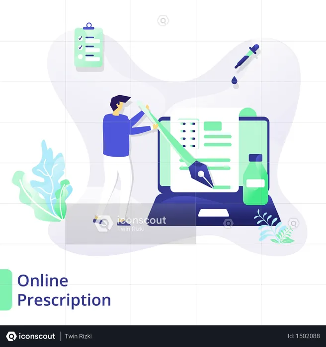 Modelli di progettazione di pagine Web per la medicina e la salute, prescrizione online  Illustration