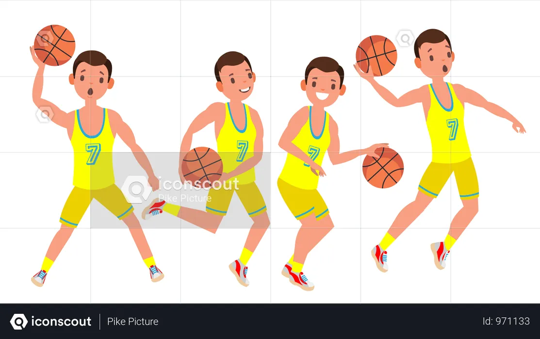Modern Basketball Player Man Vector. Sports Concept. Running Jump With Ball. Sport Game Competition. Isolated On White Cartoon Character Illustration  Illustration