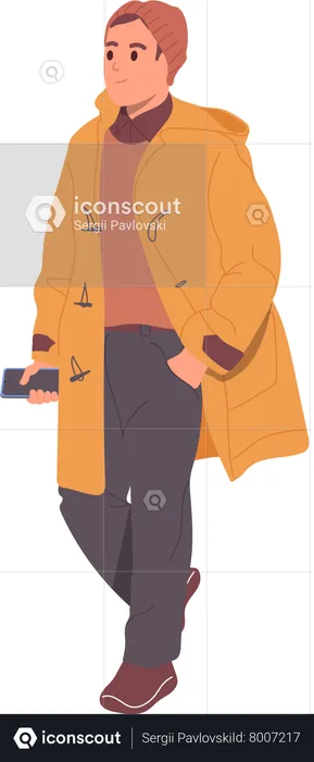 Modern elegant stylish young man wearing warm coat  Illustration