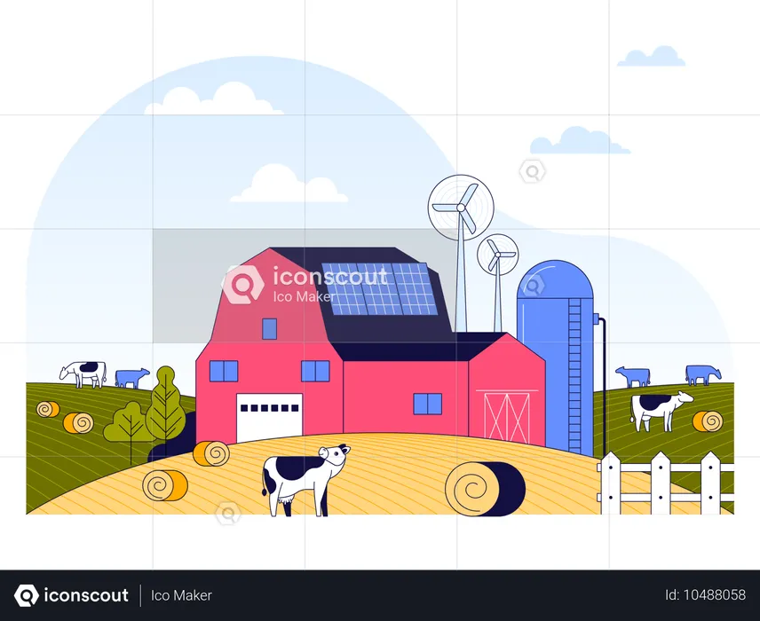 Modern farm with Agricultural machinery  Illustration