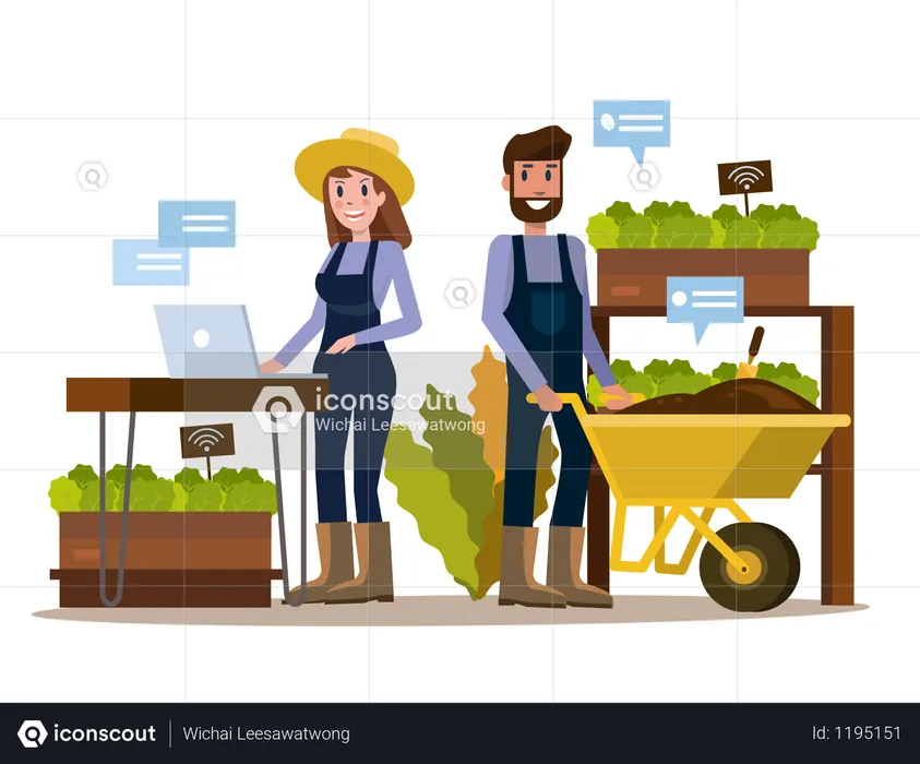 Modern farmer using tablet in greenhouse  Illustration