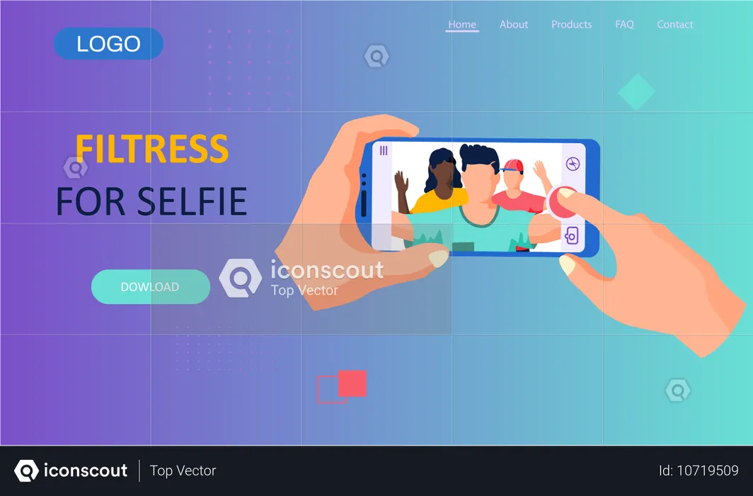 Modern filters for selfie screen interface photo frame in social media app with portrait of people  Illustration