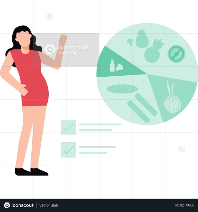 Modern girl is looking at the diet chart  Illustration