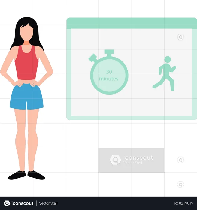 Modern girl runs for 30 minutes to lose weight  Illustration