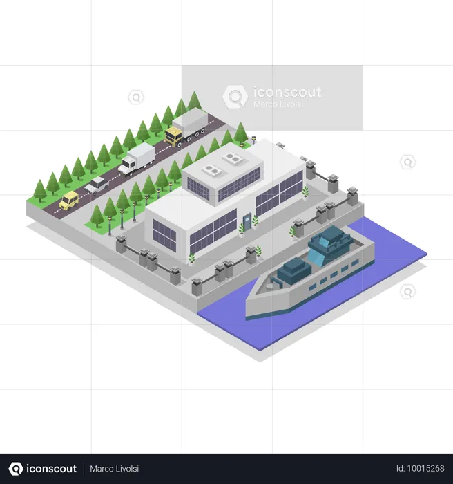 Modern River Port  Illustration