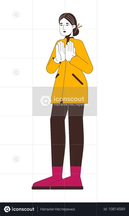 Modern woman in autumn coat clapping hands  Illustration