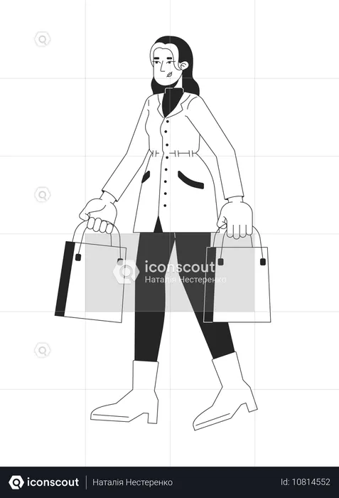 バッグを持って幸せそうに買い物をする現代の女性  イラスト