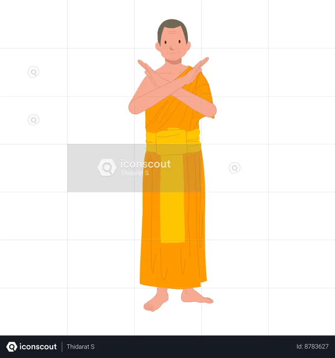Moine thaïlandais en robes traditionnelles avec geste symbolique de la main  Illustration