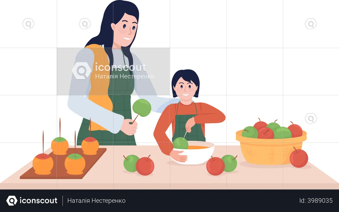 Mom and Daughter Cooking  Illustration