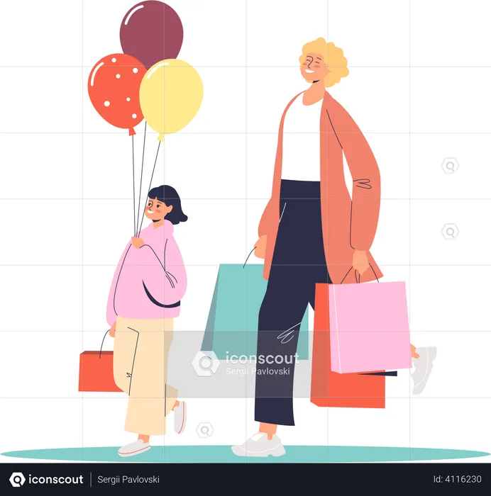 Mom and daughter going to shopping  Illustration