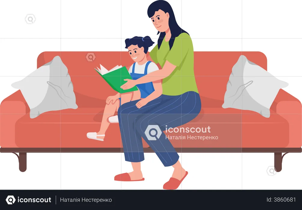 Mom and daughter reading book  Illustration