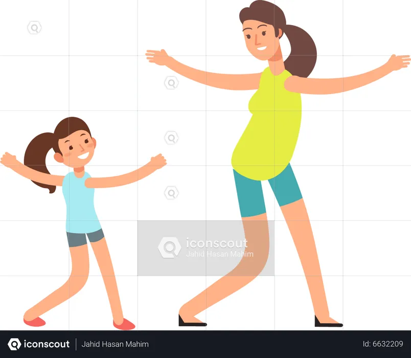 Mom and girl kid dancing together  Illustration