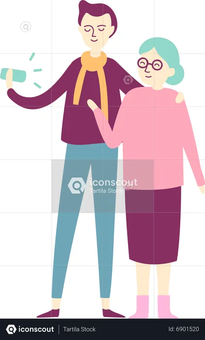 Mom and son taking selfie on smartphone  Illustration