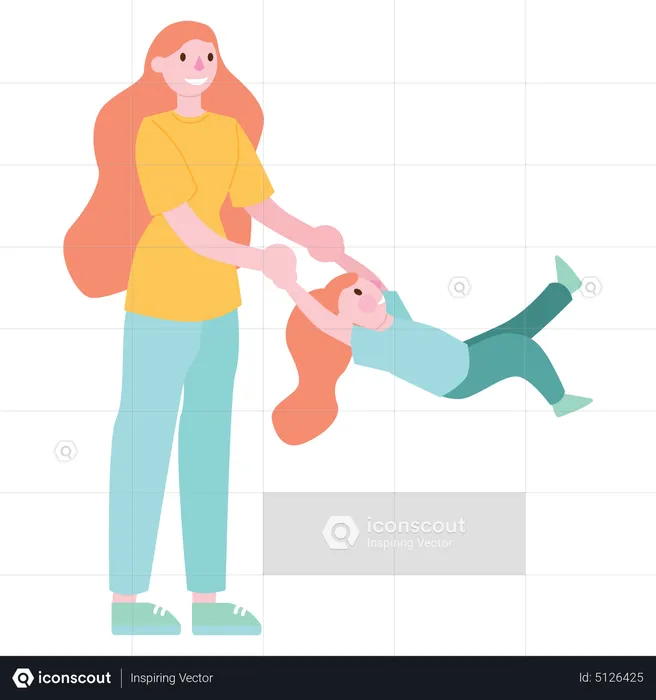 Mom playing with daughter  Illustration