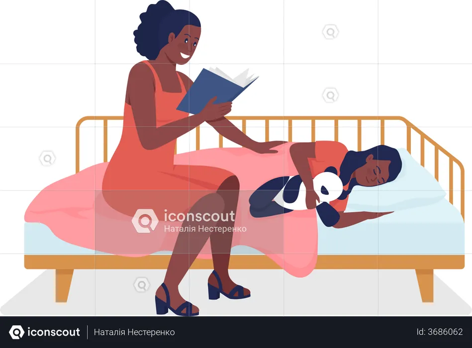 Mom reading night story for daughter  Illustration