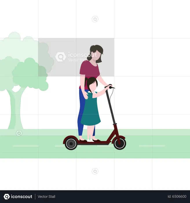 Mom teaching kid to ride bike  Illustration