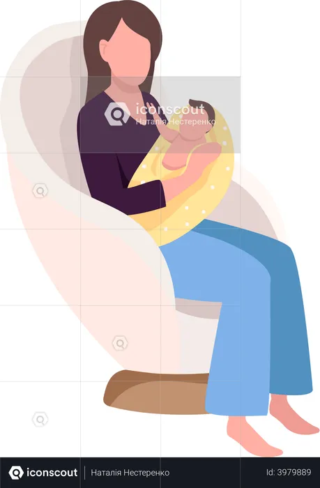 Mom with baby in armchair  Illustration