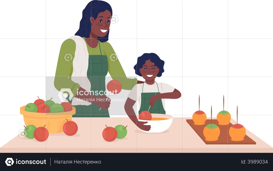 Mom with child cook  Illustration
