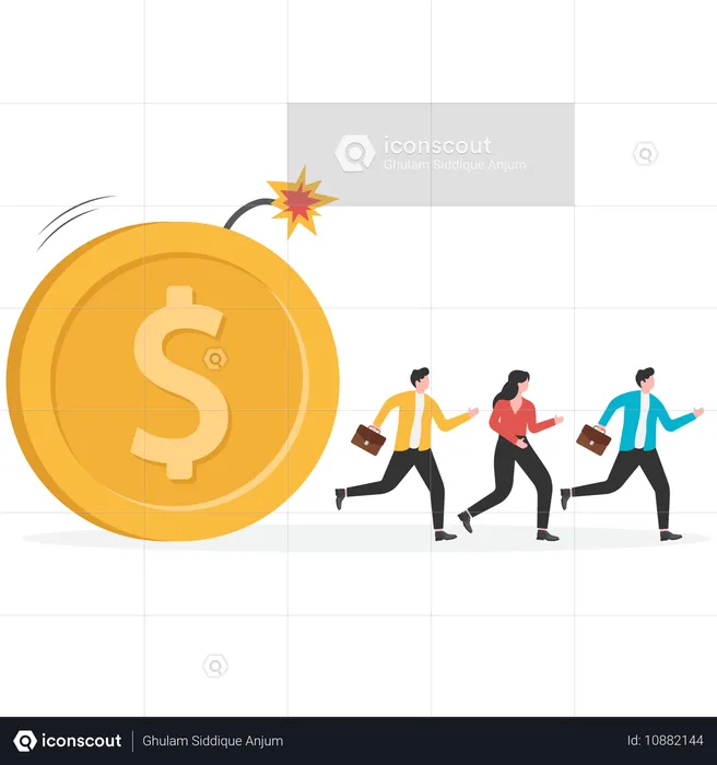 Money bomb scared away businessman  Illustration