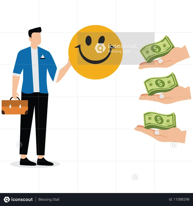 Money buys happiness and joy  Illustration