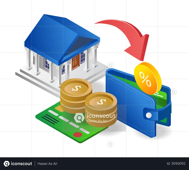 Money from bank to wallet  Illustration