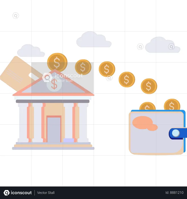 Money is transferring from wallet to bank  Illustration