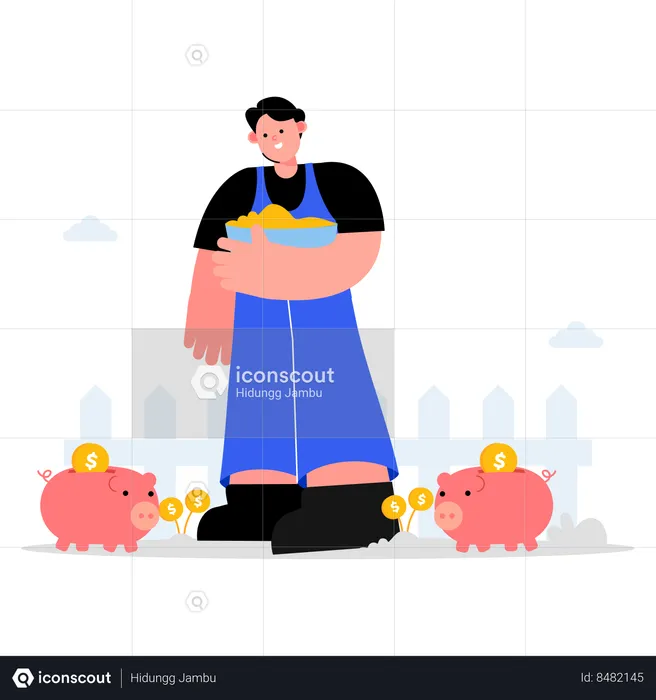 Money saving in piggy bank  Illustration