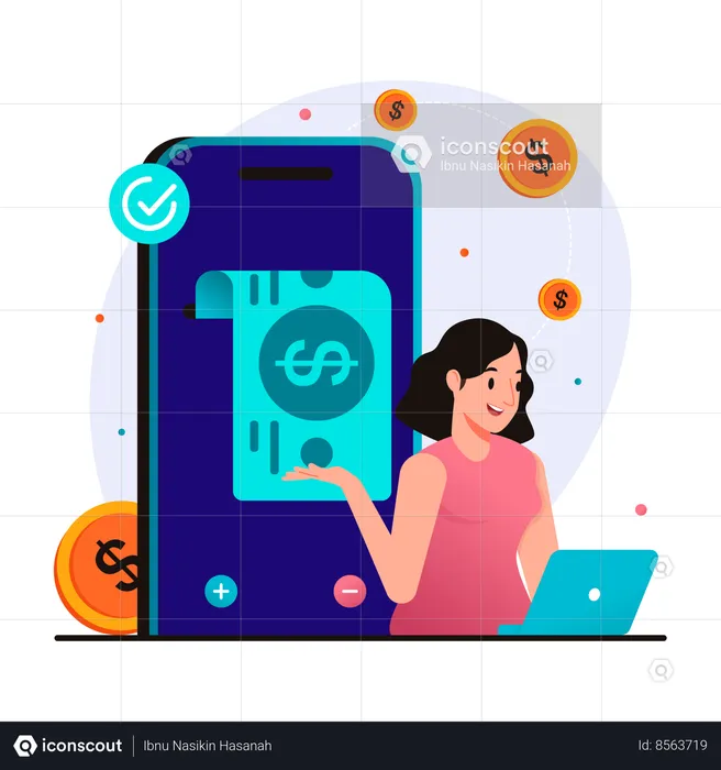Money transfer using smartphone  Illustration