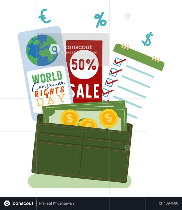 Money wallet with consumer rights  Illustration