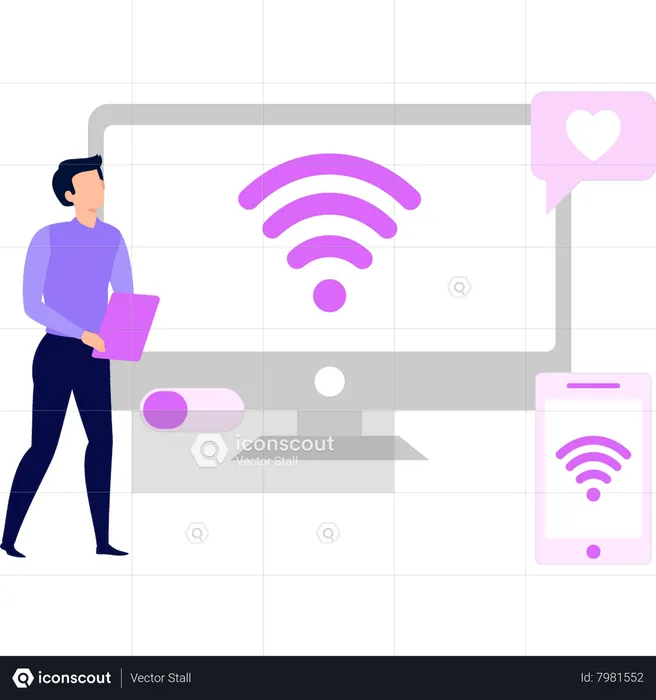 Monitor has Wi-Fi network  Illustration