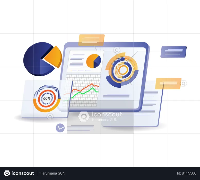 Monitoring screen to analyze the speed of business development  Illustration