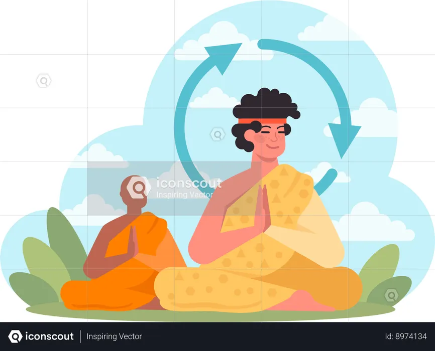 Monk  doing meditation  Illustration