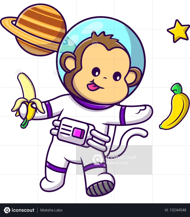 宇宙でバナナを捕まえる猿の宇宙飛行士  イラスト