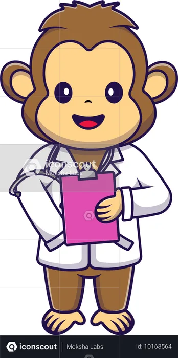 Monkey Doctor Holding Stethoscope and Clipboard  Illustration