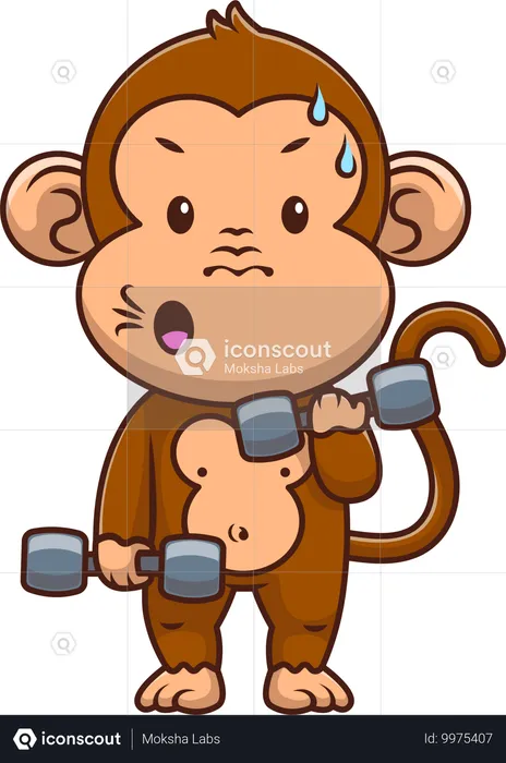 Monkey Lifting Weight With Dumbells  Illustration